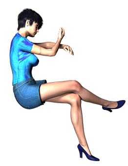 Animated Woman Sitting In Blue Outfit PNG Image