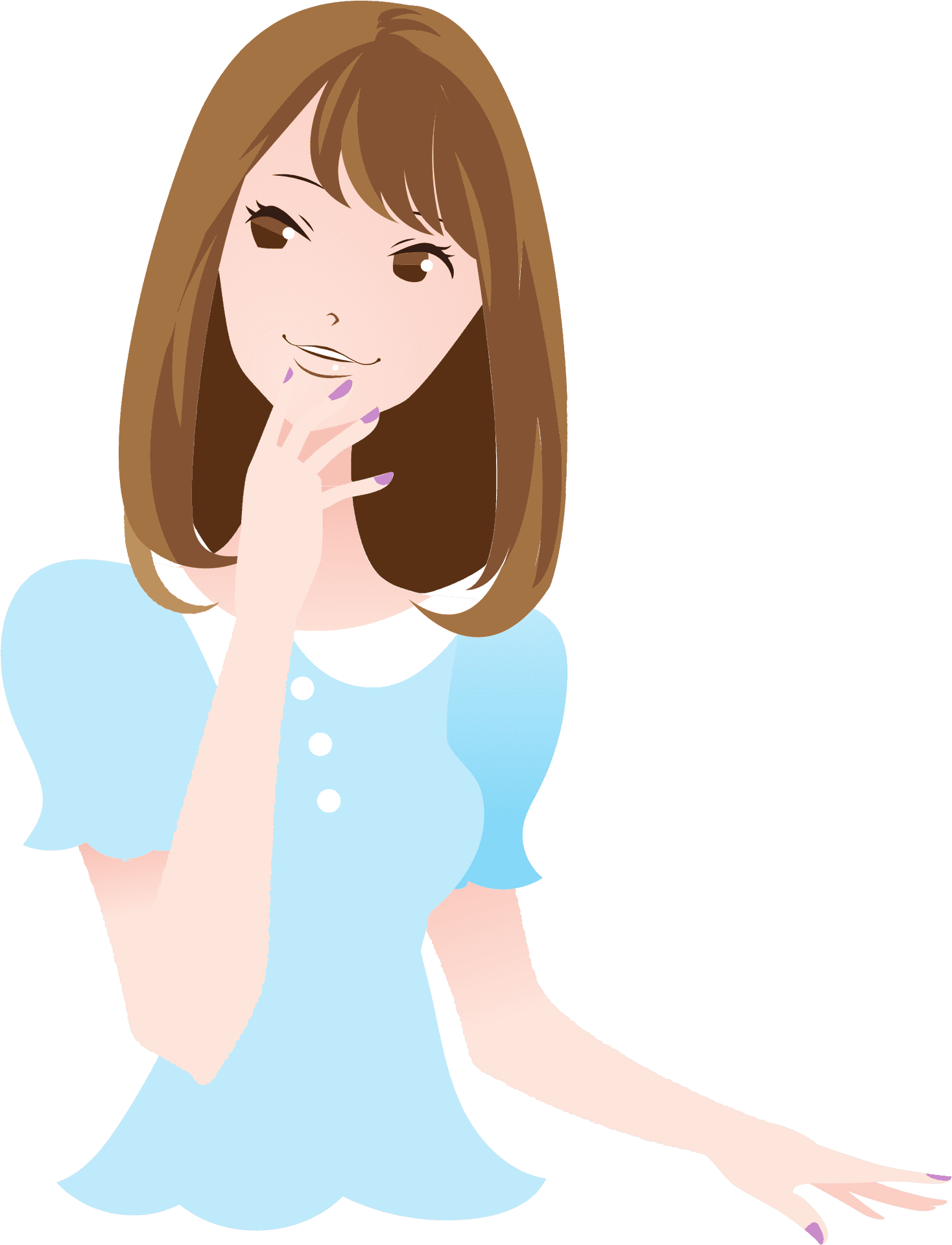 Animated Womanwith Bangsand Blue Dress PNG Image