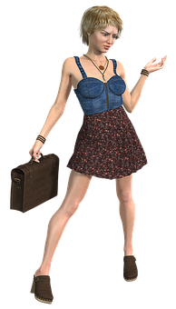 Animated Womanwith Suitcase PNG Image