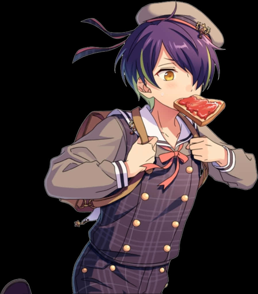 Anime Boy Eating Toast PNG Image