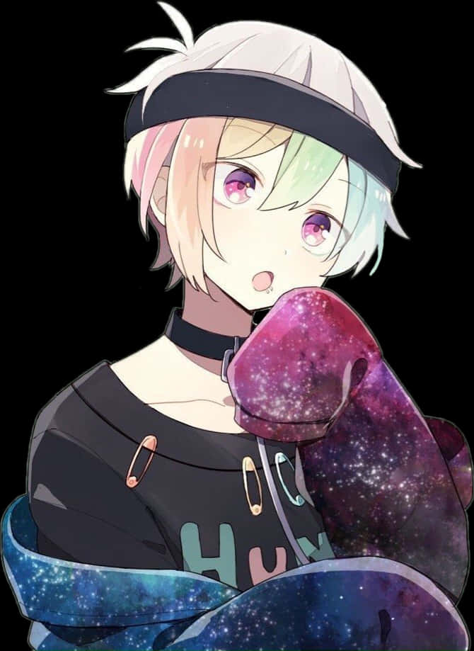 Anime Boy With Galaxy Boxing Gloves PNG Image