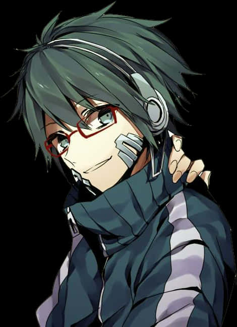 Anime Boy With Headphonesand Scarf PNG Image