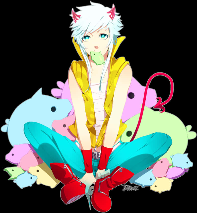 Anime Boy With White Hairand Animal Ears PNG Image