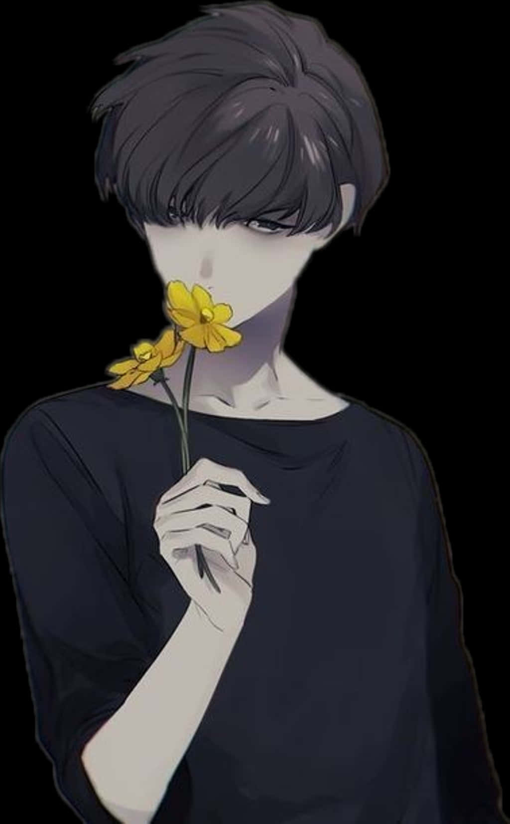 Anime Boy With Yellow Flower PNG Image