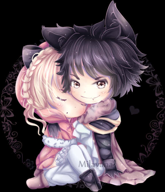 Anime Boyand Girl Cuddling PNG Image