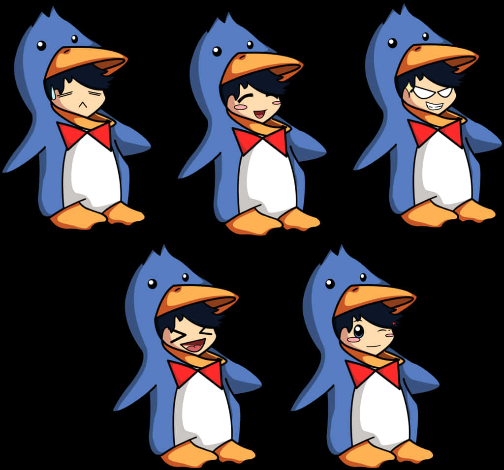 Anime Boyin Penguin Costume Expressions PNG Image