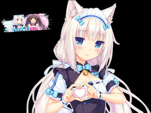 Anime Catgirl Heart Gesture PNG Image