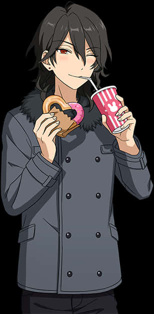 Anime Character Enjoying Snacks PNG Image