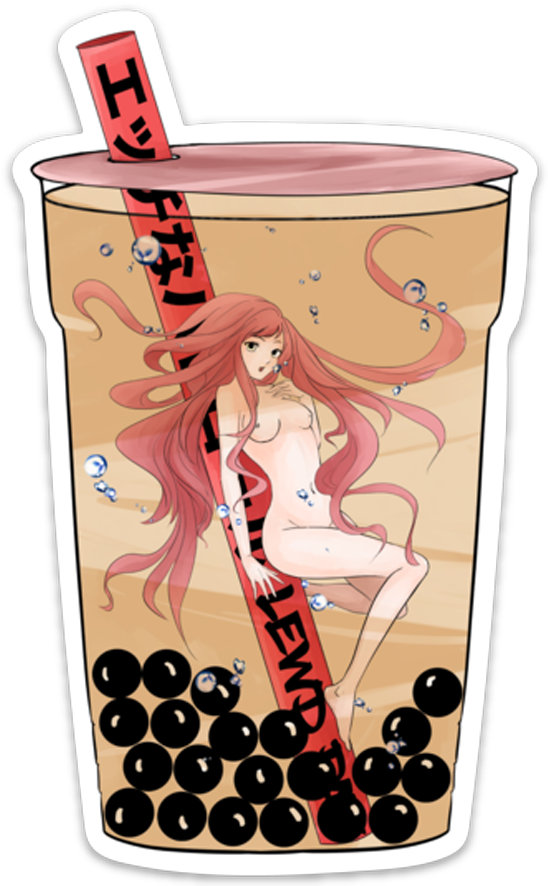 Anime Characterin Bubble Tea Cup PNG Image