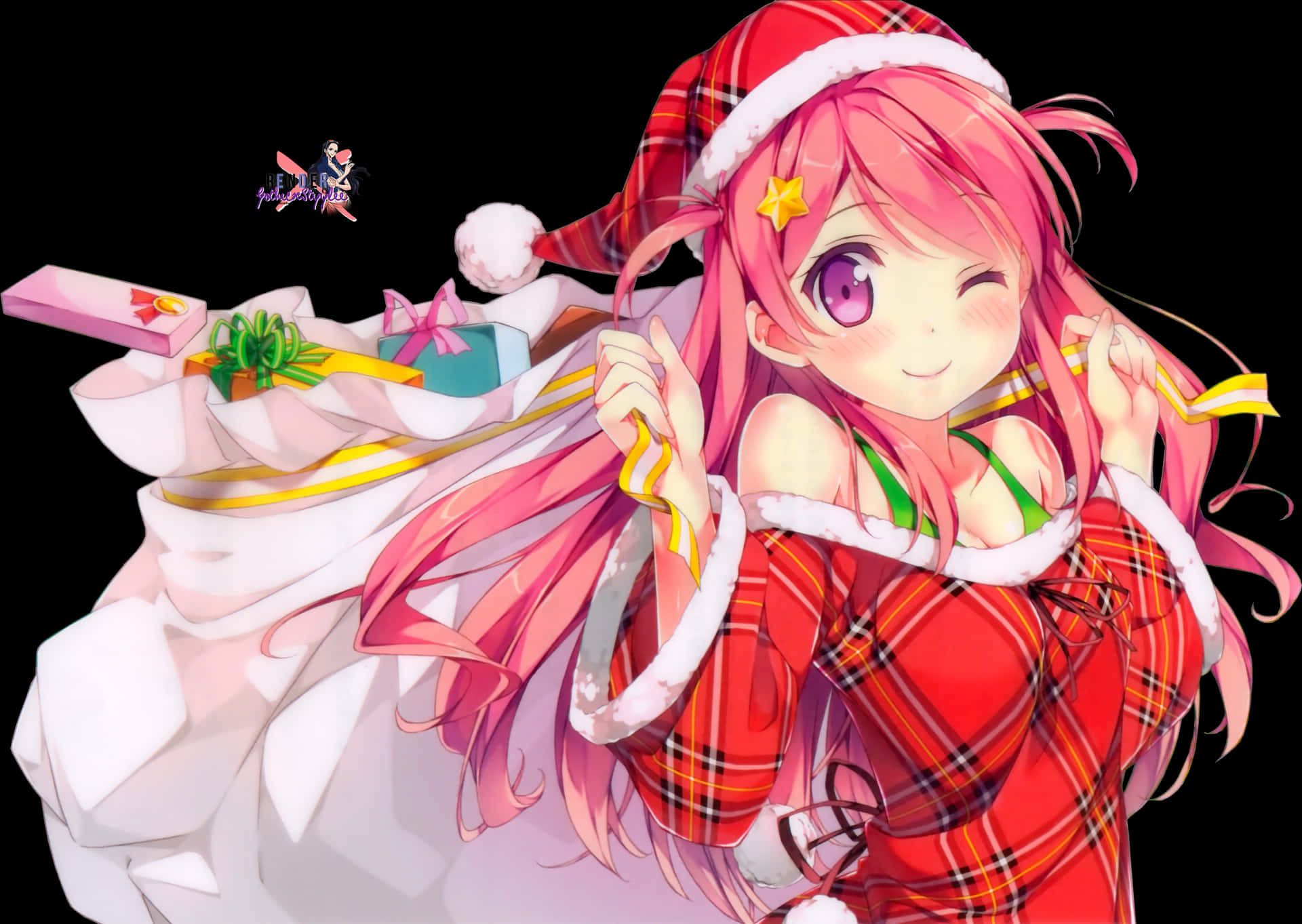 Anime Christmas Spirit Santa Hat PNG Image