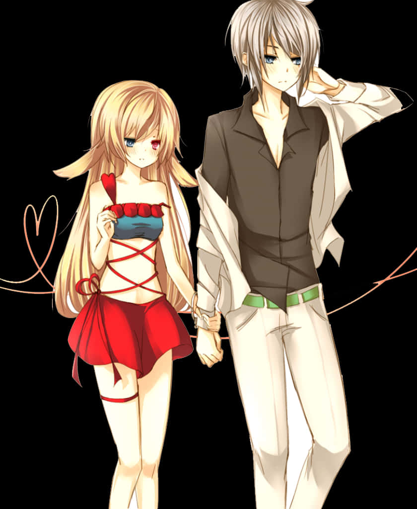 Anime Couple Holding Hands PNG Image