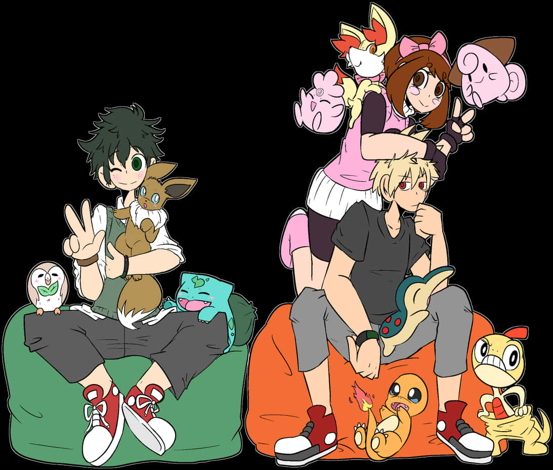 Anime Crossover Pokemon Trainers PNG Image