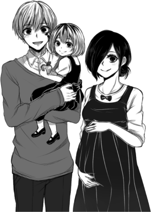 Anime Family Portrait Monochrome PNG Image