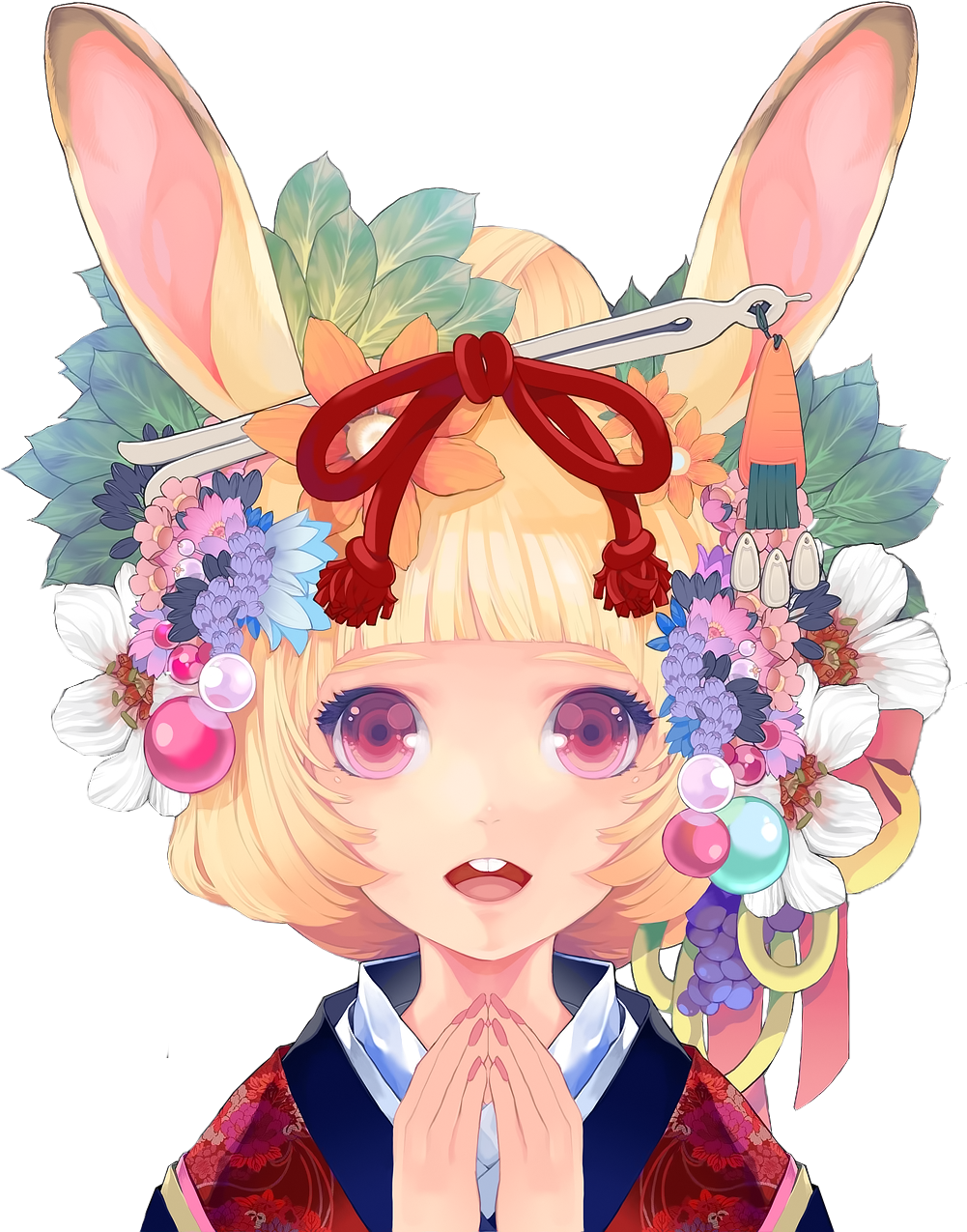 Anime Fox Girlin Kimono PNG Image