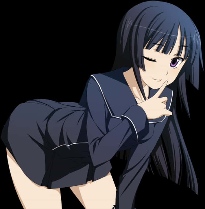 Anime Girl Bending Overwith Blush PNG Image