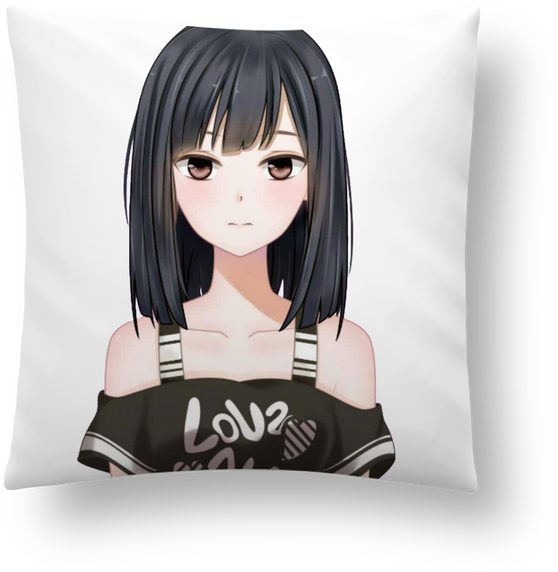 Anime Girl Black Hair Body Pillow PNG Image