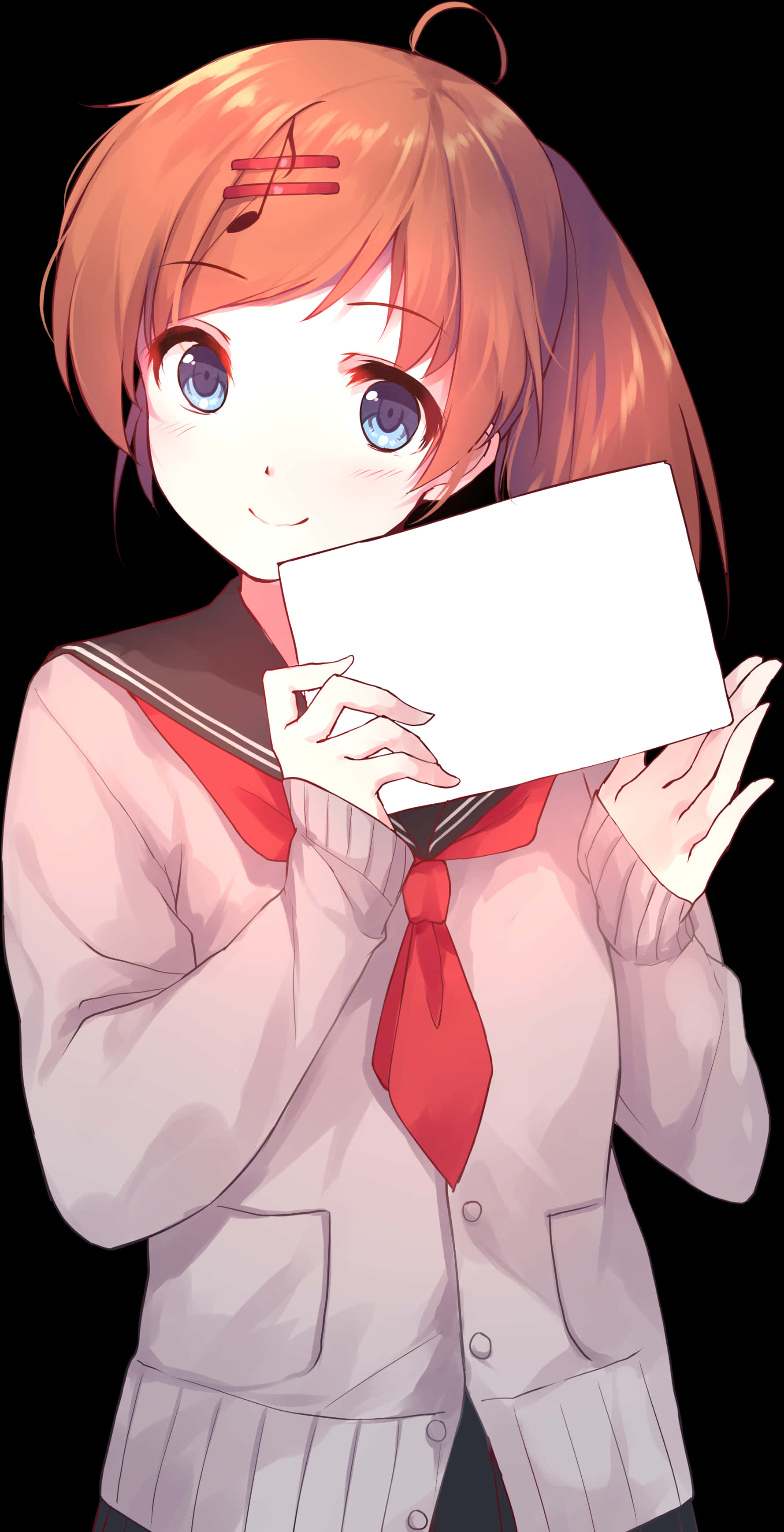 Anime Girl Holding Blank Sign PNG Image