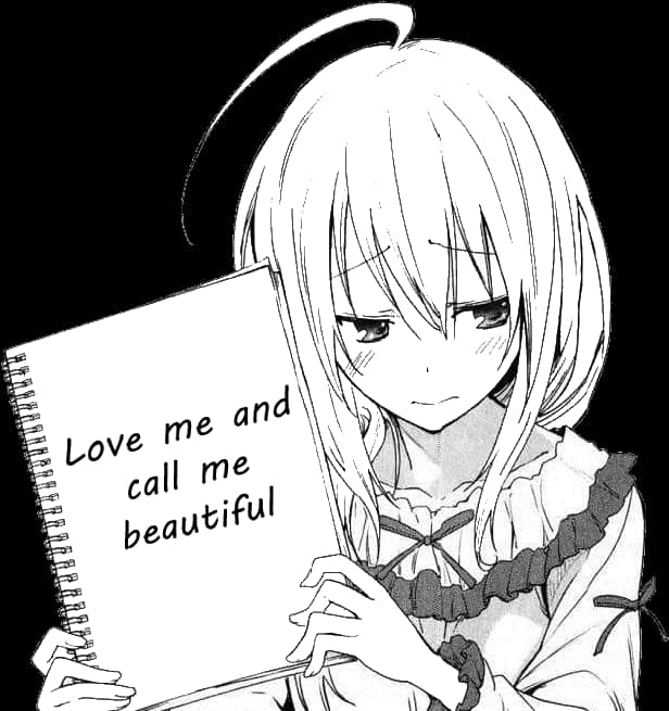 Anime Girl Holding Notebook Request PNG Image