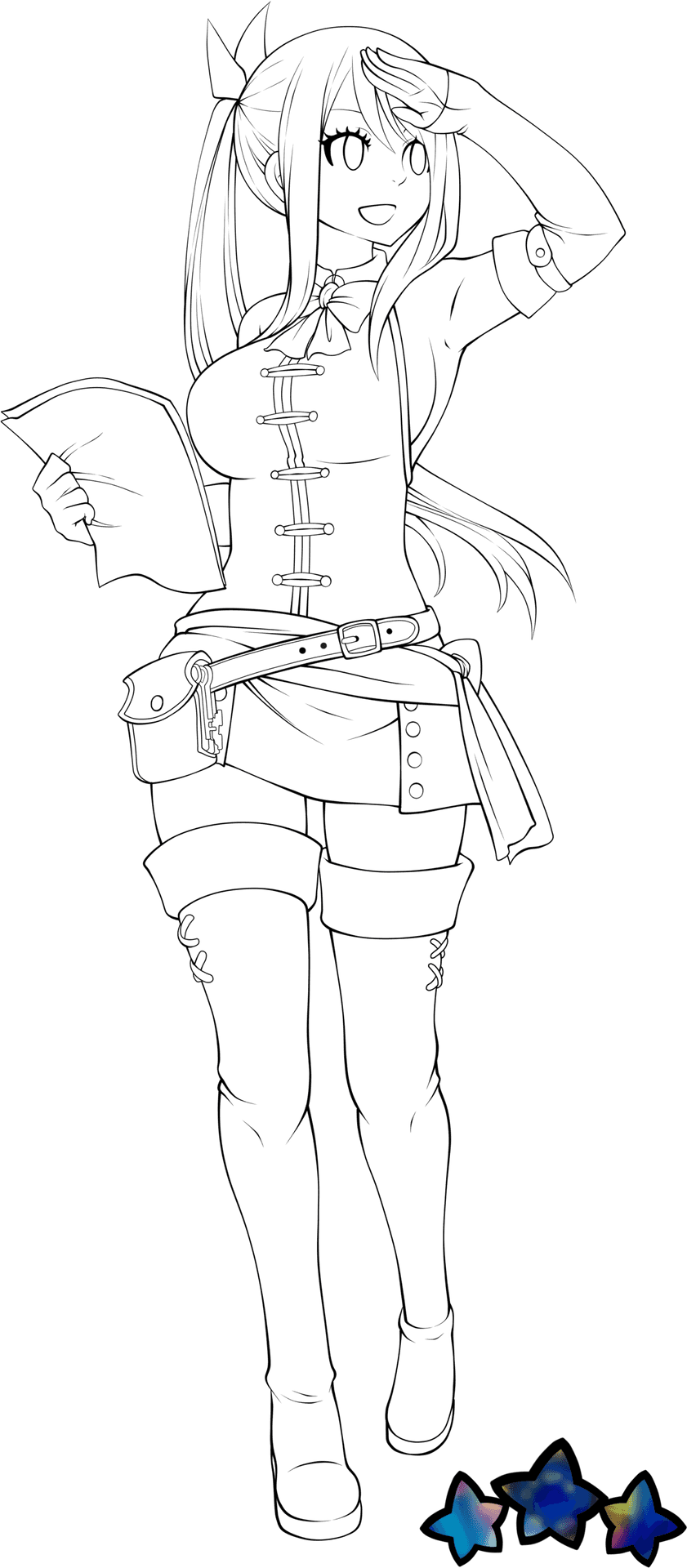 Anime Girl Lineart Saluting PNG Image