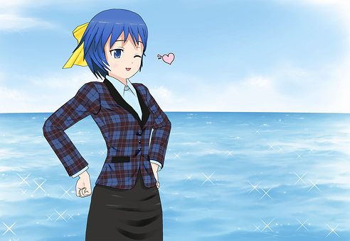 Anime Girl Seaside Smile PNG Image