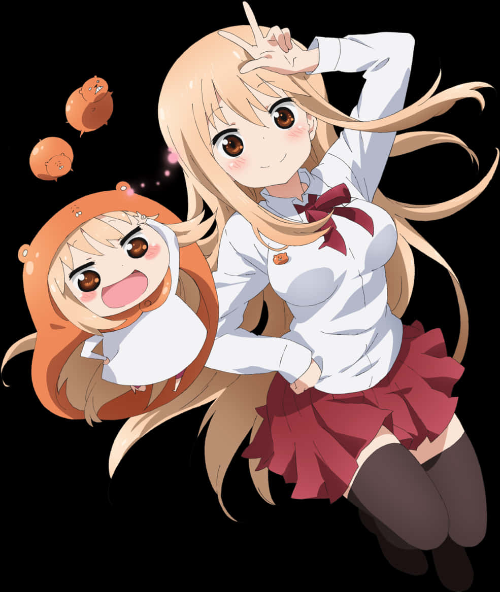 Anime Girl With Umaru Hoodie Render PNG Image