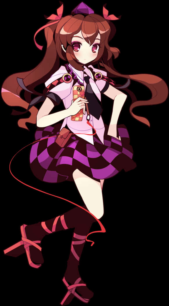 Anime Girlin Checkered Dress PNG Image