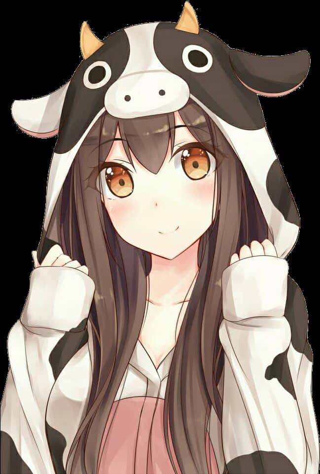 Anime Girlin Cow Hoodie PNG Image