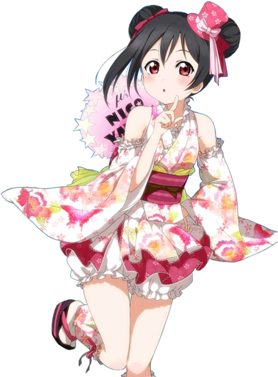 Anime Girlin Floral Kimono Fan Art PNG Image