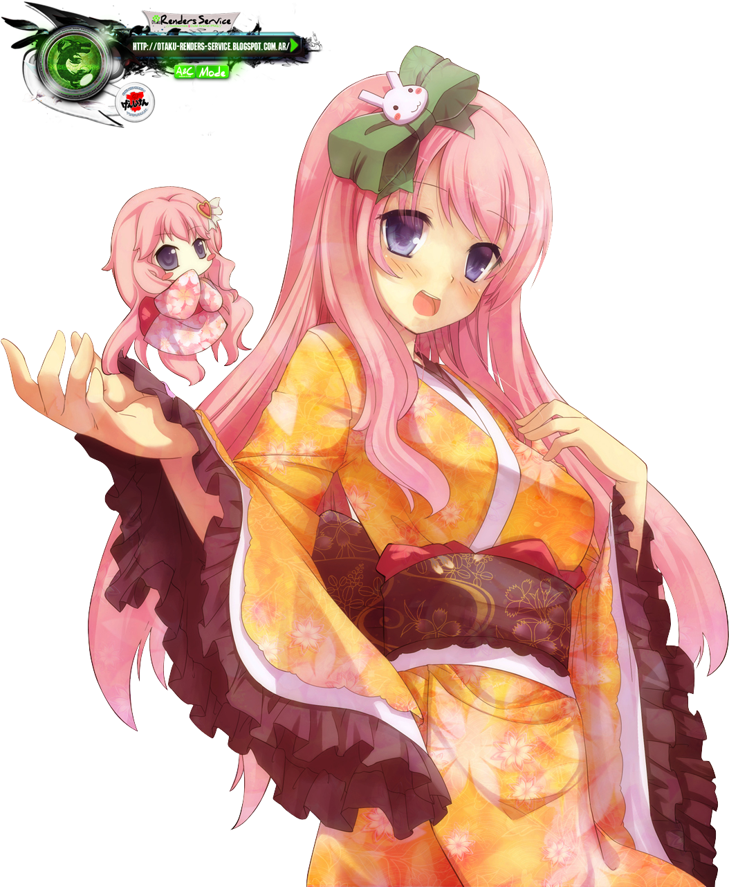 Anime Girlin Orange Kimono PNG Image