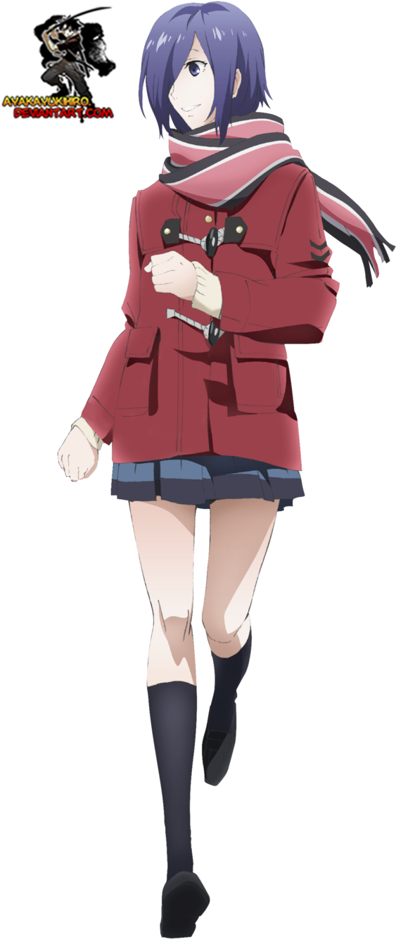 Anime Girlin Red Coatand Skirt PNG Image