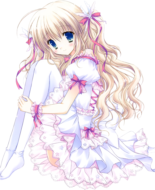 Anime Girlin White Frilly Dress PNG Image