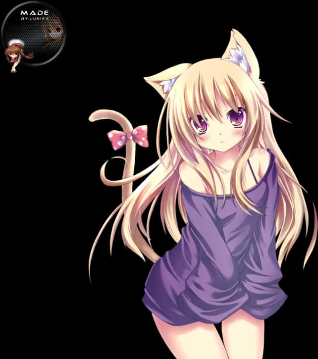 Anime Girlwith Cat Earsand Tail PNG Image