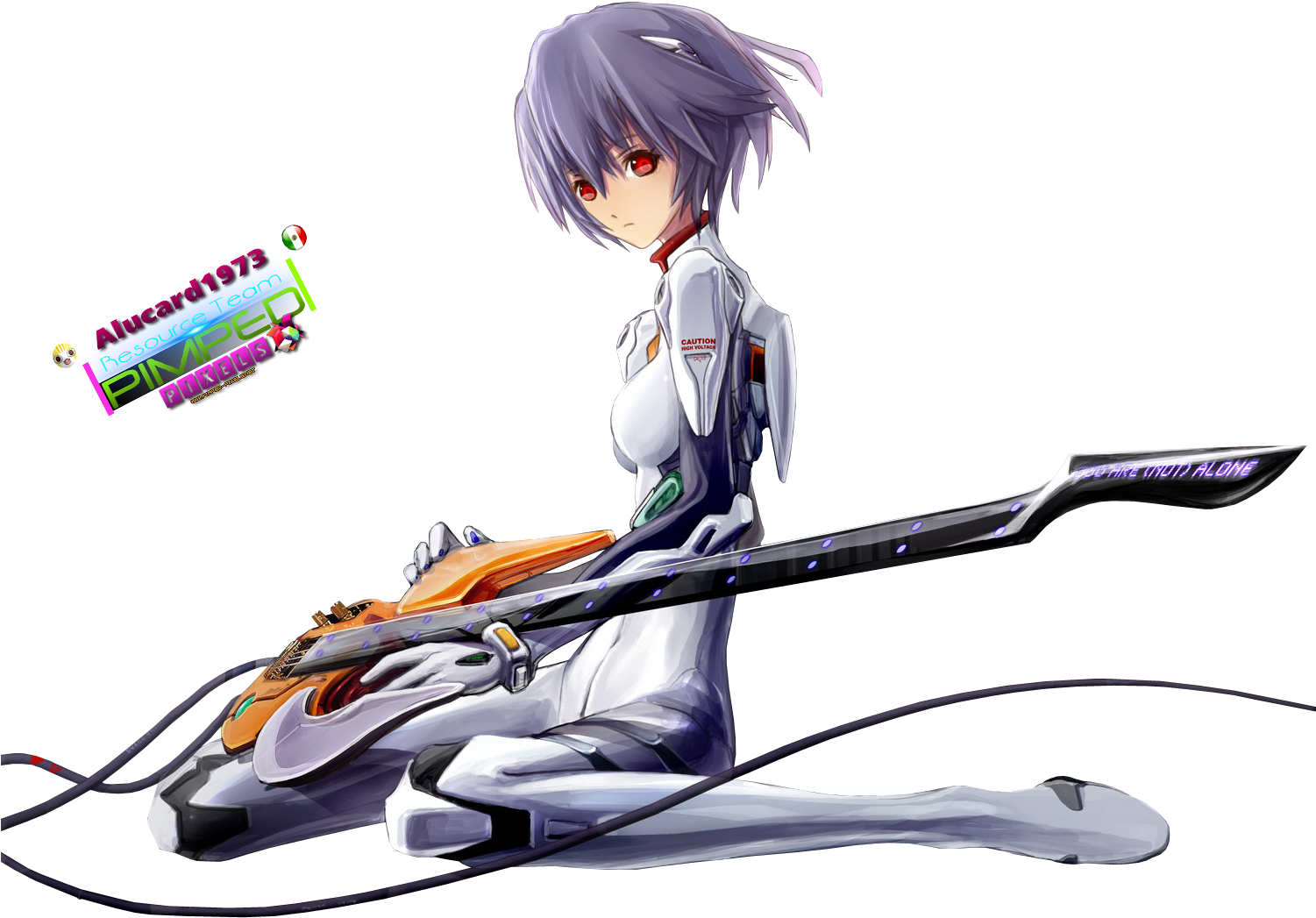 Anime Girlwith Futuristic Instrument PNG Image