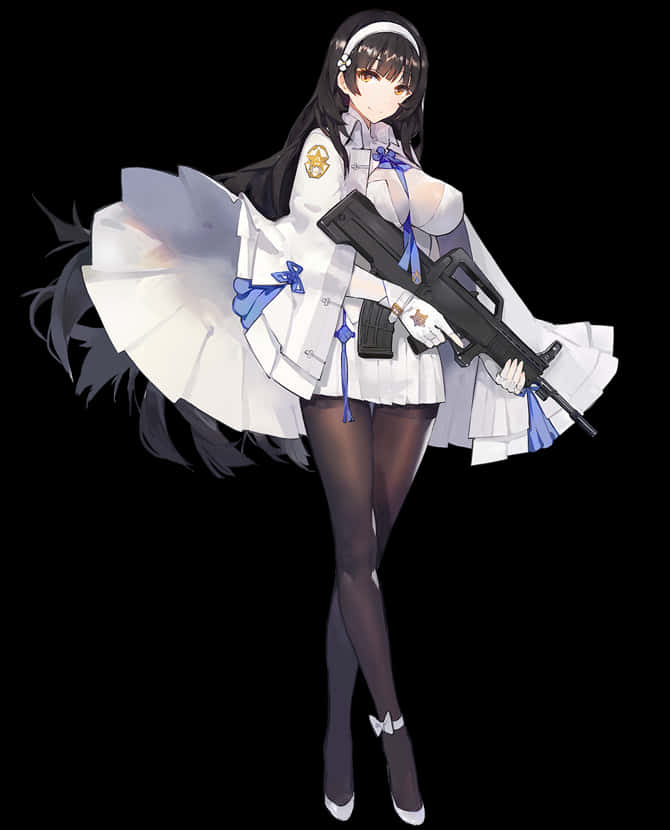 Anime Girlwith Gunin White Uniform PNG Image