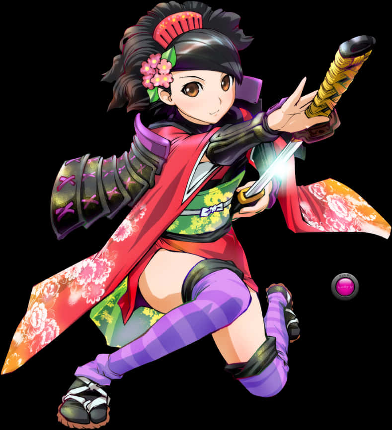 Anime Ninja Girl Action Pose PNG Image