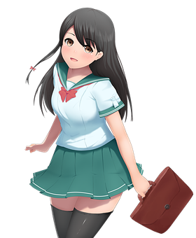 Anime Schoolgirl With Briefcase PNG Image