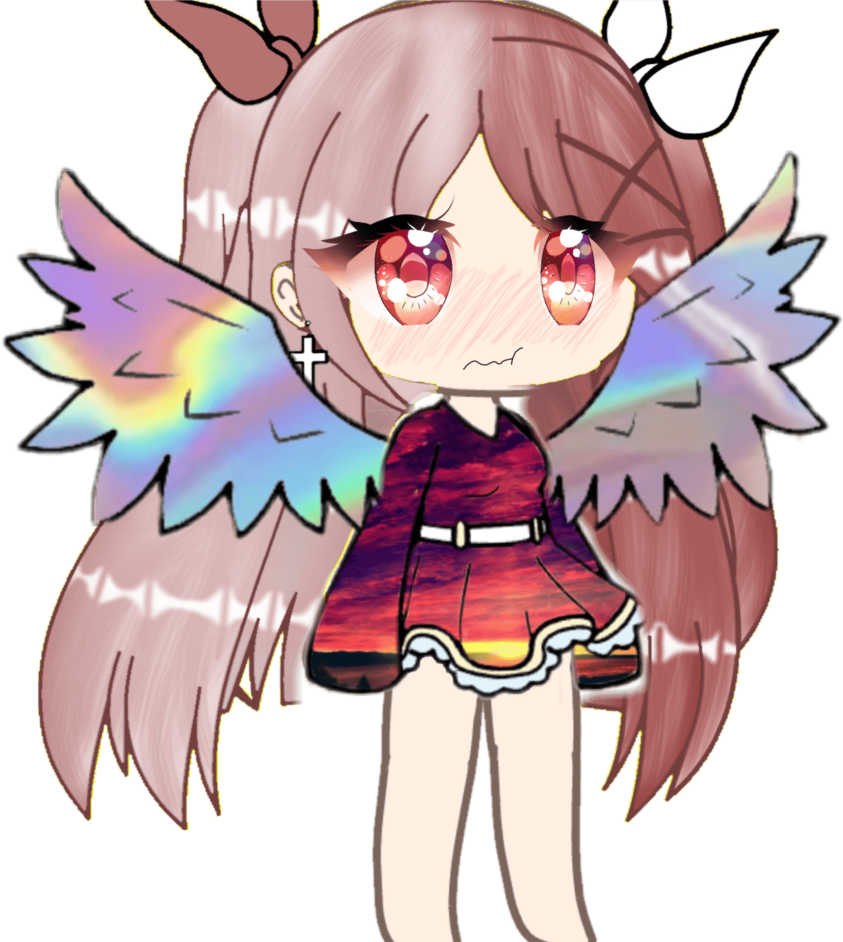 Anime Style Avatarwith Rainbow Wings PNG Image