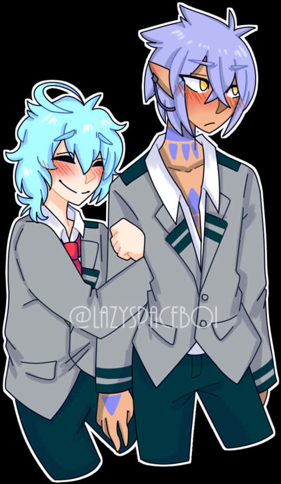 Anime Style Blue Haired Characters In Uniforms PNG Image