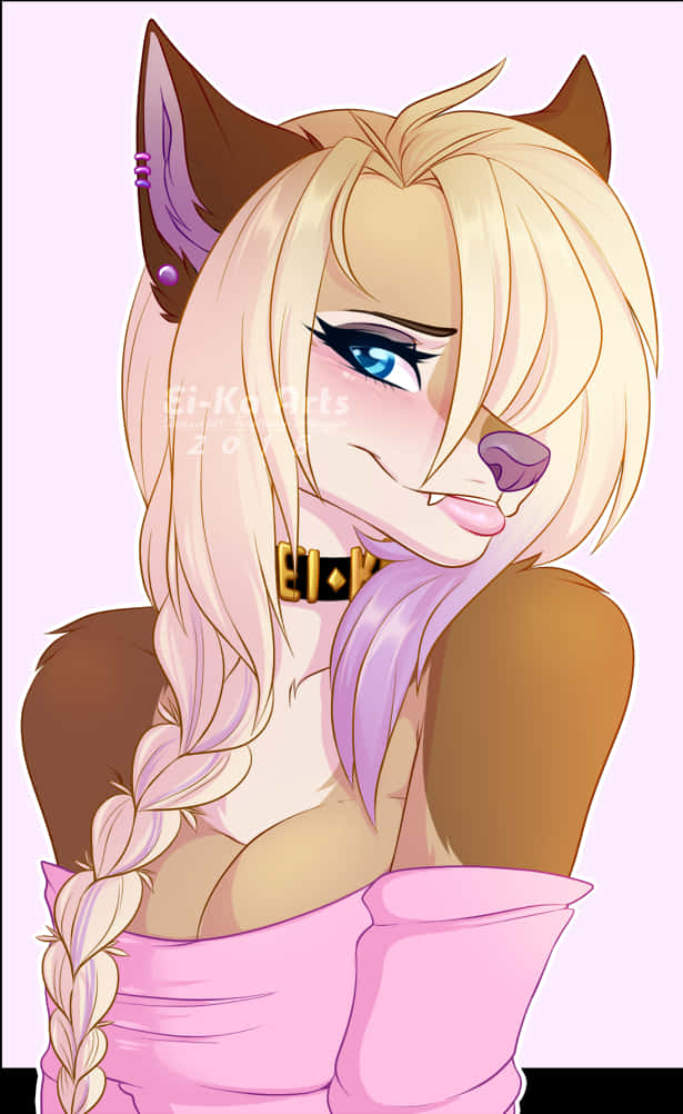 Anime Style Blushing Fox Girl PNG Image