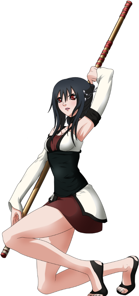 Anime Warrior Girlwith Staff PNG Image