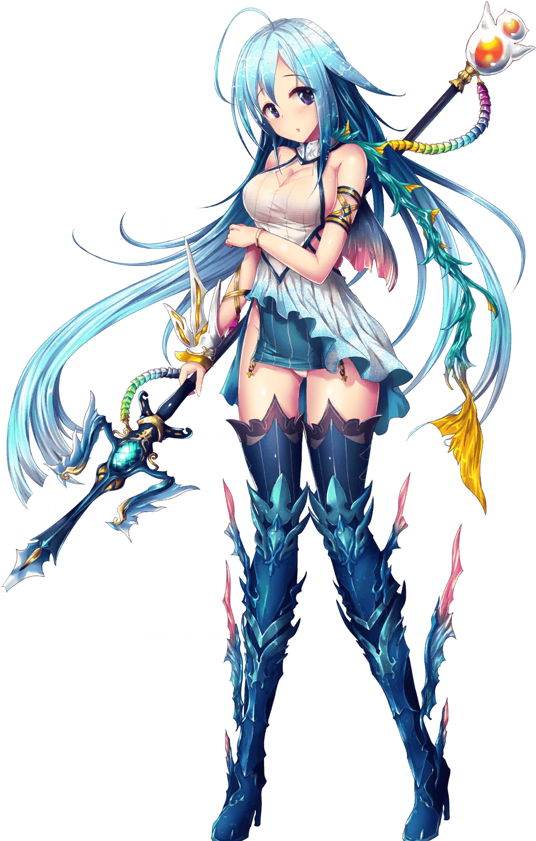 Anime Warrior Girlwith Swordand Staff PNG Image