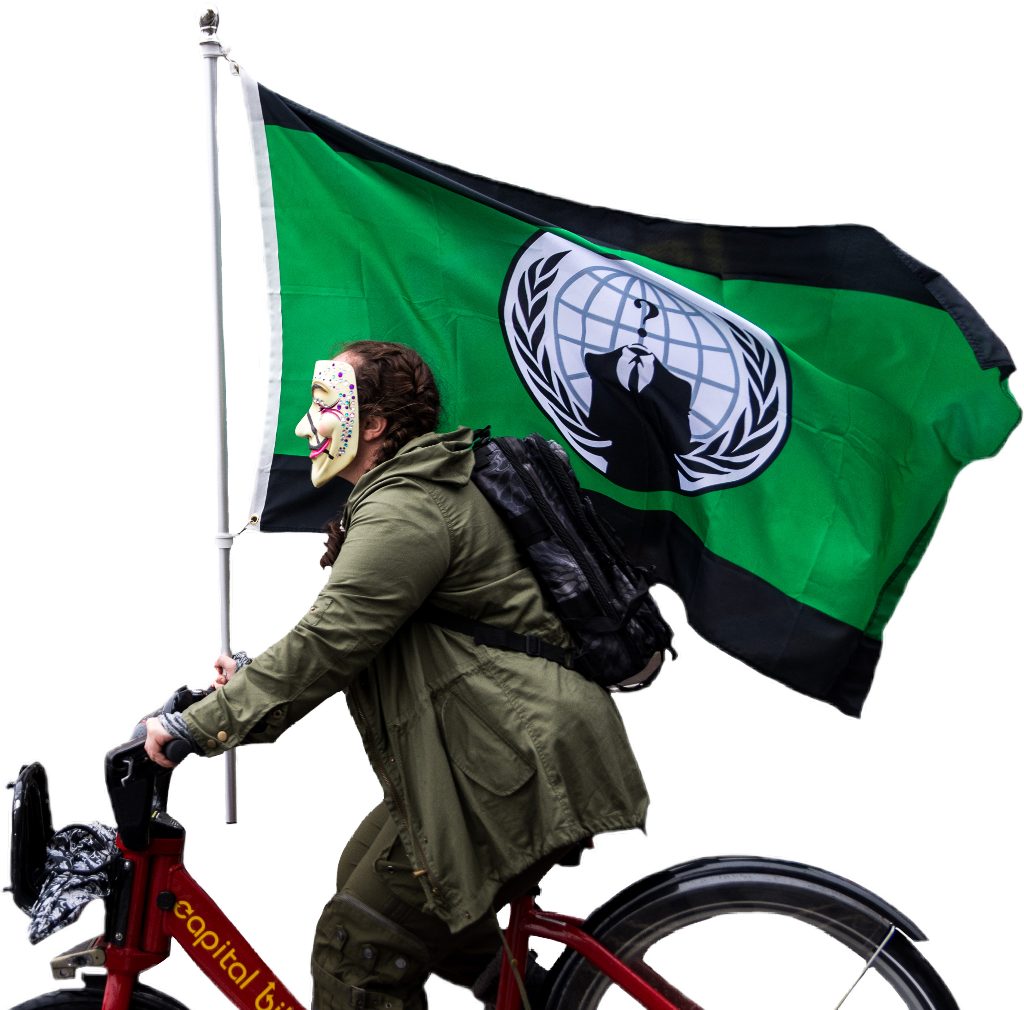 Anonymous Mask Cyclistwith Flag PNG Image