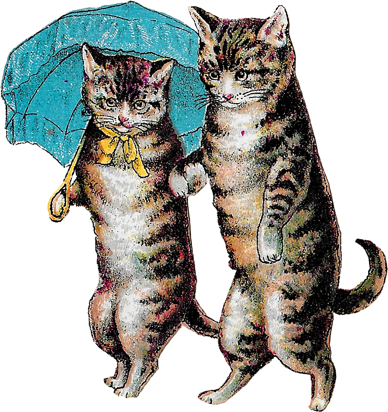 Anthropomorphic Cats With Umbrella PNG Image