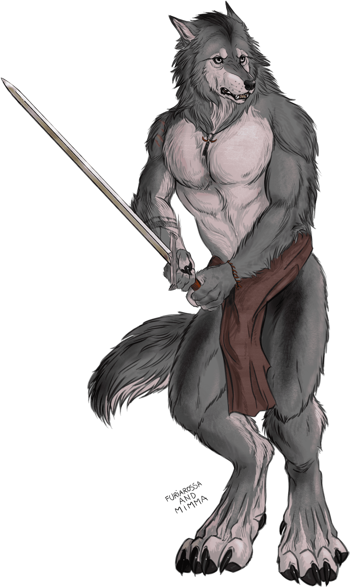 Anthropomorphic Werewolf Warriorwith Sword PNG Image