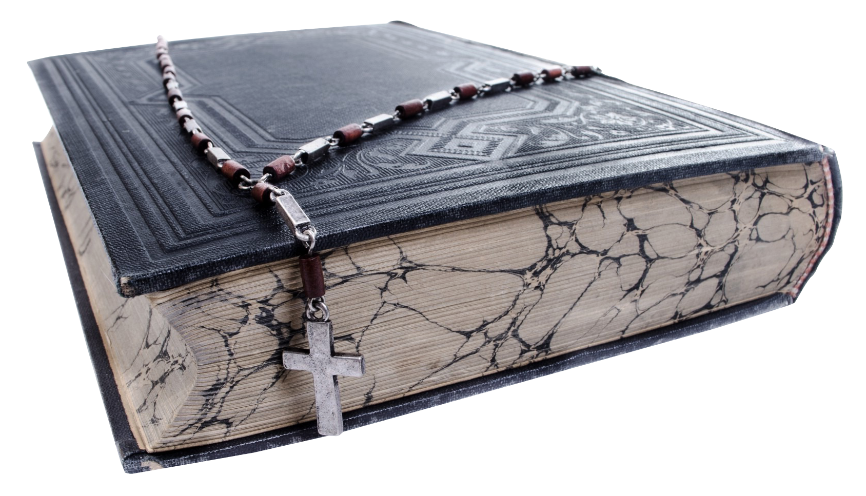 Antique Biblewith Rosary Beads PNG Image