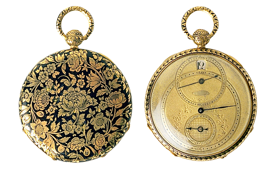 Antique Floral Pocket Watch PNG Image