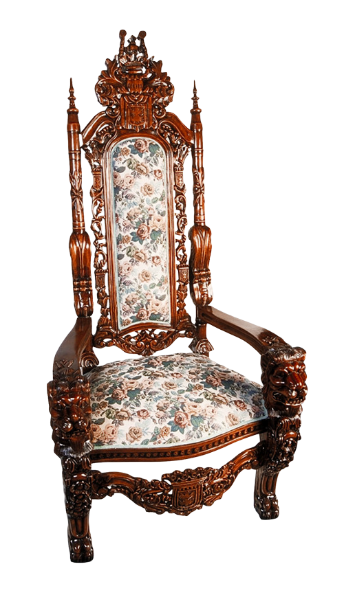 Antique Floral Upholstered Throne Chair PNG Image