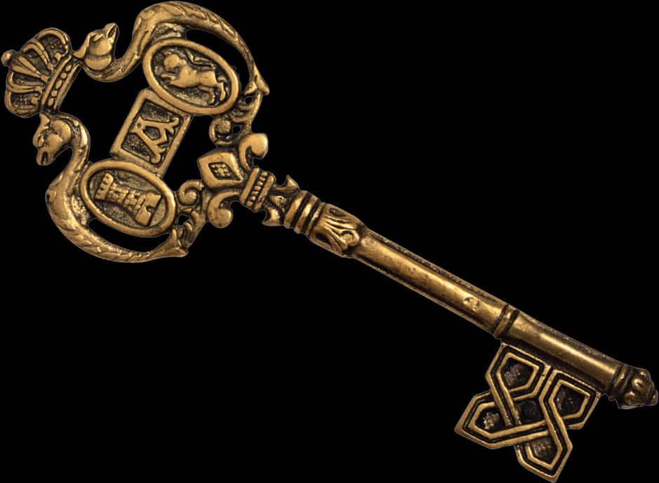 Antique Golden Skeleton Key PNG Image