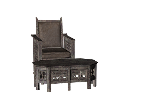 Antique Wooden Chairand Desk Set PNG Image