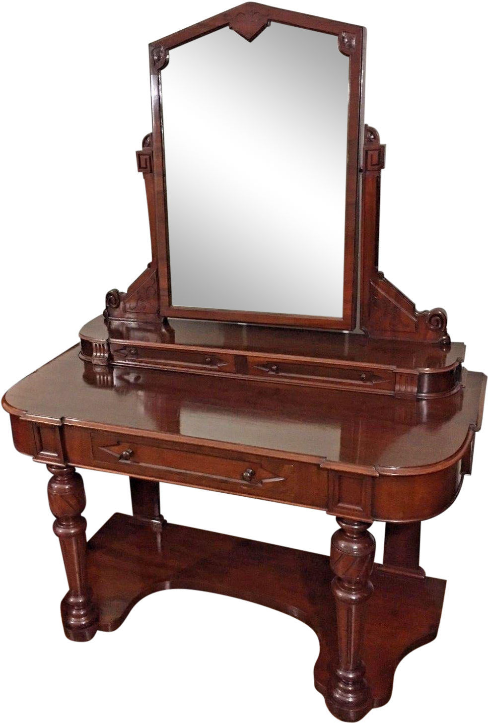 Antique Wooden Dressing Table With Mirror PNG Image